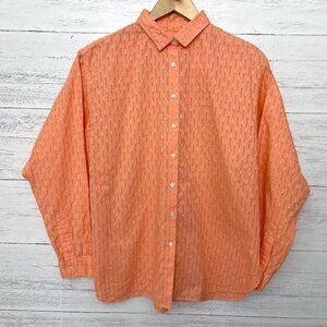 LOFT Women's Orange Shirt Swiss Dot Print Button Front Long Sleeves size Small